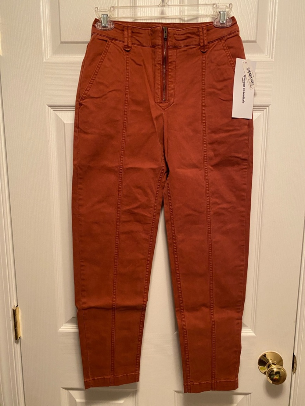 Amazon Essentials Rust Orange Chino Utility Pants with Front Zipper…